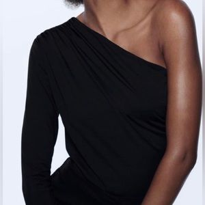 Zara Asymmetric Black Long Sleeve Bodysuit